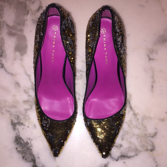 Trina Turk Gold Silver Sequin Stilleto Heels 9.5 - Picture 3 of 7